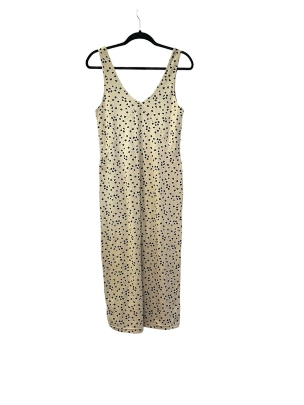 Pact Organic Cotton Blend V-Neck Midi Tank Dress | Cream Black Small Print | M